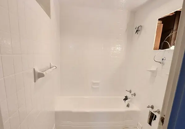 After tile refinishing showing restored shine and smooth surface