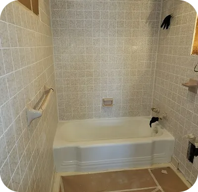 Bathroom wall tile reglazing with glossy smooth finish