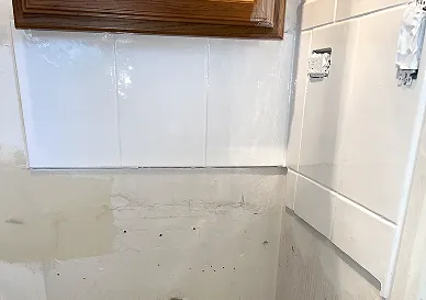 After tile reglazing revealing polished, new-like surface