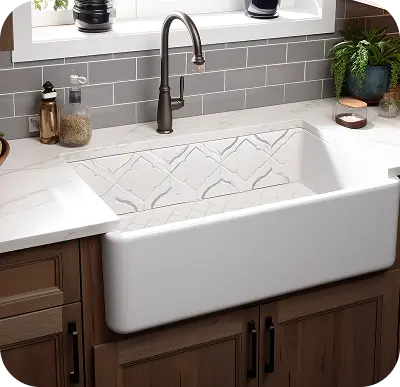 Ceramic farmhouse sink resurfacing for fresh clean look