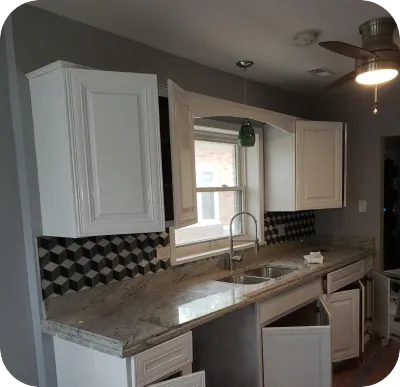 Kitchen backsplash tile reglazing with smooth glossy finish